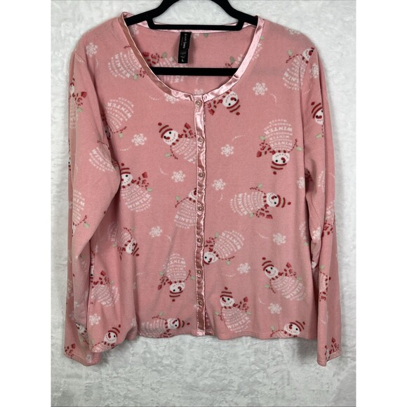 Planet Sleep Snowman PJ Pajama Set Winter Fleece Pink Size Large - Picture 2 of 9